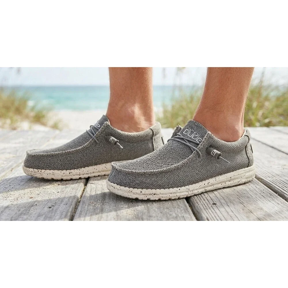 Hey Dude Wally Sox White Slate Men’s Size 11 Grey Knit Slip On Casual Loafers